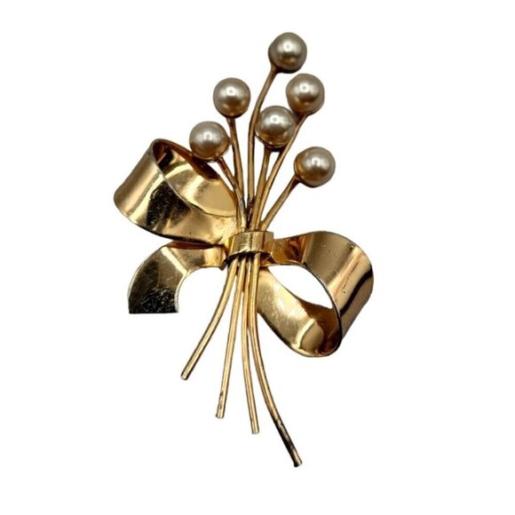 Sterling by Coro Faux Pearl Bouquet Brooch Gilded 925 Vintage Pin - Picture 1 of 15